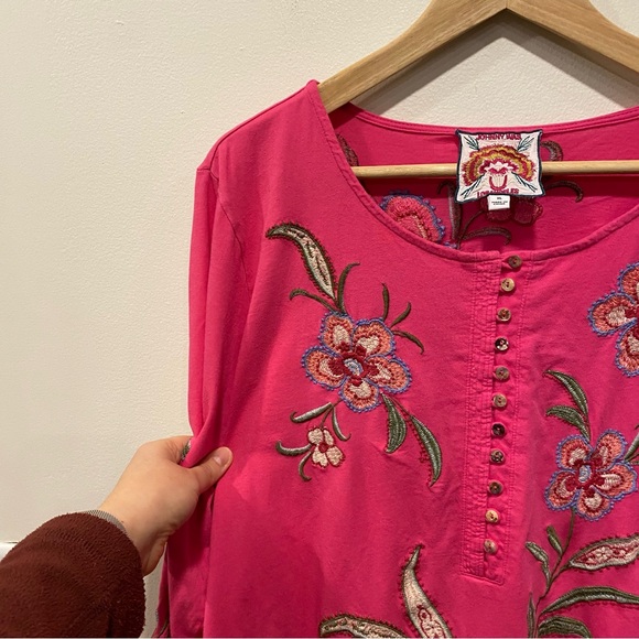Johnny Was Libbi 3/4 sleeve button front tee women’s size XL floral embroidery - Picture 6 of 11